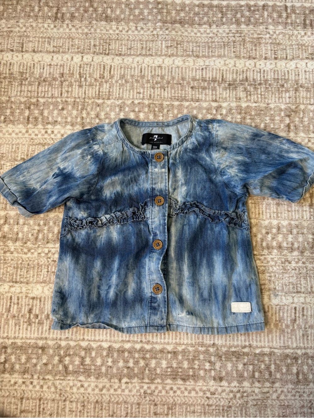 7 for all mankind Baby Unisex 18m Blue Tie-Dye Denim Button-Up Top